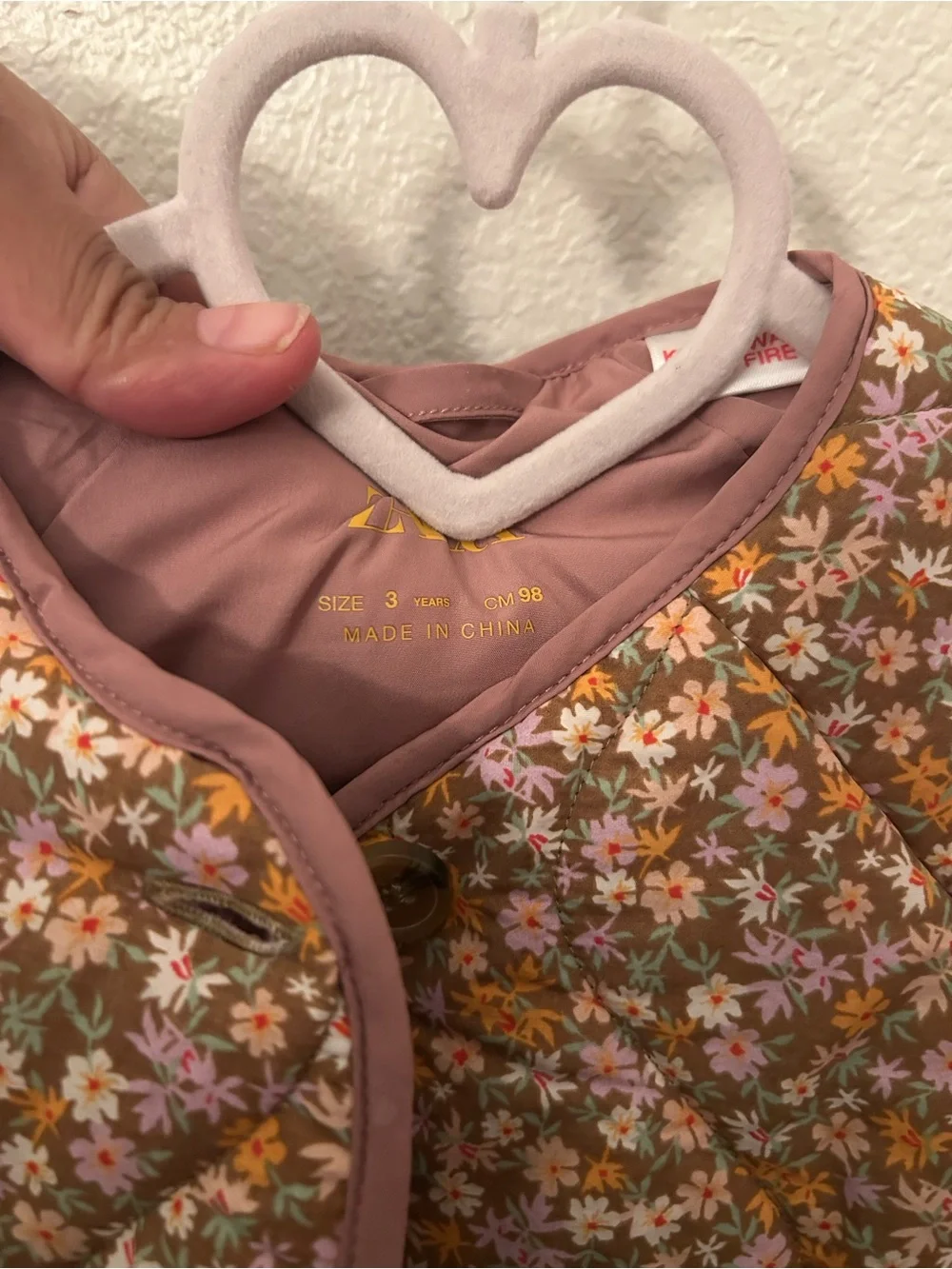 Zara Floral Quilted Puffer Jacket - Pink & Brown